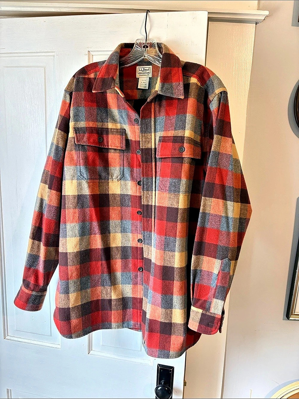 L.L.Bean Men's Chamois Shirt, Traditional Fit, Plaid Cotton Shirt in Red &